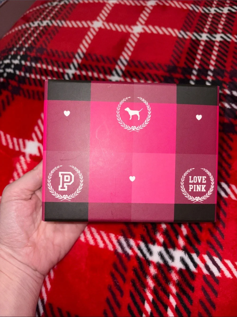 PINK Victoria's Secret Pink Plaid Dog Gift Box